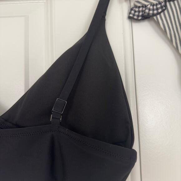 Aerie Bikini Swimsuit Set Triangle Top Striped Ruffle Bottom Black White Padding - Picture 8 of 16